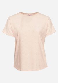 Born2be - Jasnoróżowy T-shirt z Ażurowym Wzorem Mleassa. Okazja: na co dzień. Kolor: różowy. Wzór: ażurowy. Styl: casual, elegancki