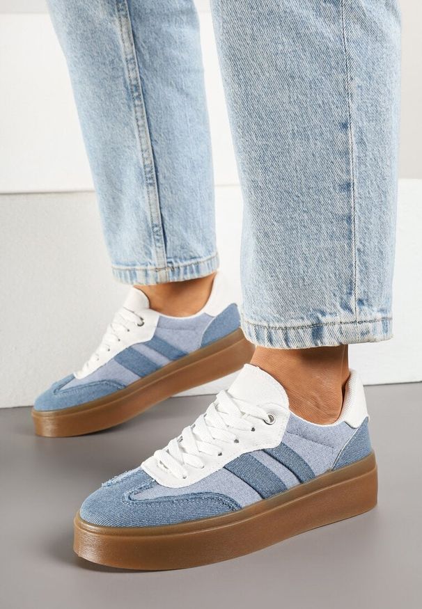 Renee - Niebieskie Sneakersy Tenisówki na Kauczukowej Podeszwie Ardisora. Okazja: na co dzień. Kolor: niebieski. Materiał: kauczuk. Wzór: aplikacja