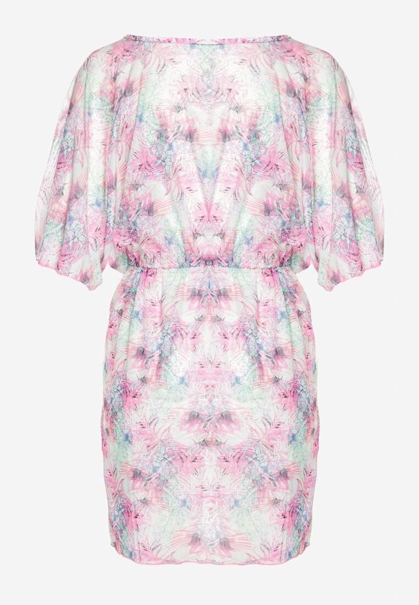 Born2be - Fuksjowa Narzutka Plażowa w Kwiaty z Wiązaniem Ulonesia. Okazja: na plażę. Kolor: różowy. Wzór: kwiaty. Sezon: lato. Styl: casual, klasyczny