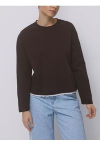 Reserved - Bawełniany longsleeve z koronką - ciemnobrązowy. Kolor: brązowy. Materiał: bawełna, koronka. Długość rękawa: długi rękaw. Wzór: koronka