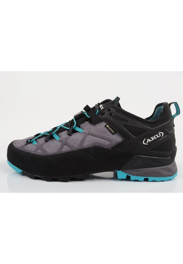 Buty sportowe trekkingowe damskie Aku Rock Gore-tex skóra wytrzymałe. Kolor: wielokolorowy, czarny, fioletowy. Materiał: skóra. Styl: sportowy, rockowy