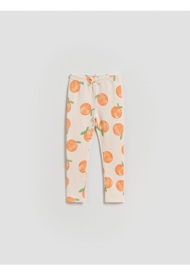 Reserved - Prążkowane legginsy - kremowy. Kolor: kremowy. Materiał: prążkowany