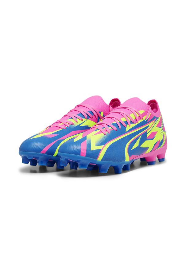 Buty piłkarskie męskie Puma Ultra Match Energy Fg Ag. Zapięcie: sznurówki. Kolor: wielokolorowy, niebieski, żółty. Materiał: tkanina, materiał, syntetyk. Szerokość cholewki: normalna. Sport: piłka nożna