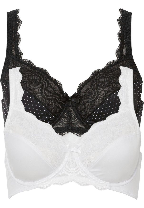 bonprix - Biustonosz na fiszbinach z delikatną koronką (2 szt.). Kolor: czarny. Materiał: koronka. Wzór: aplikacja, koronka
