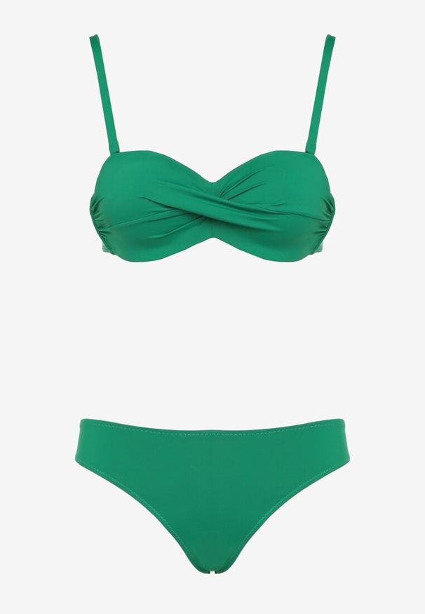 Born2be - Ciemnozielone Bikini Biustonosz Wiązany na Plecach 2 Pary Majtek Typu Figi Galarella. Kolor: zielony