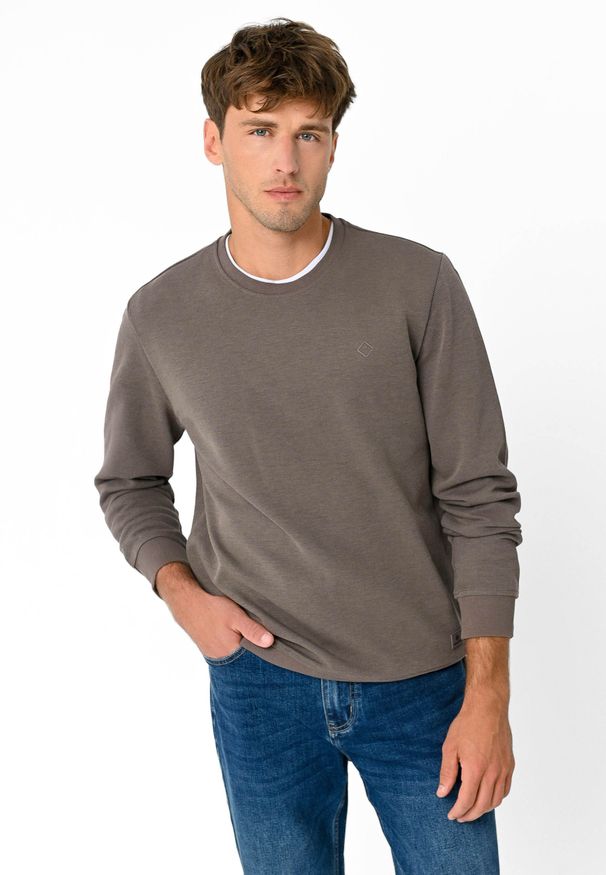 Volcano - Bluza bawełniana B-LORENC. Typ kołnierza: bez kaptura. Kolor: beżowy. Materiał: bawełna. Styl: klasyczny