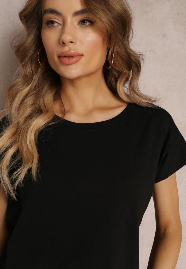 Renee - Czarny T-shirt z Krótkim Rękawem Bawełniany Telarosa. Kolor: czarny. Materiał: bawełna. Długość rękawa: krótki rękaw. Długość: krótkie