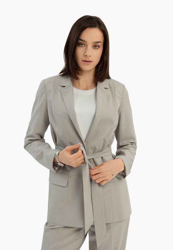 Volcano - Marynarka z bawełną JB-RUNTA. Okazja: na co dzień. Kolor: szary. Materiał: bawełna. Wzór: paski. Styl: casual, elegancki, klasyczny