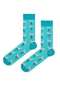 His Story - Skarpetki Bawełniane - Tematyczne - Turkusowe we Flamingi. Kolor: niebieski. Materiał: elastan, bawełna, poliamid #3