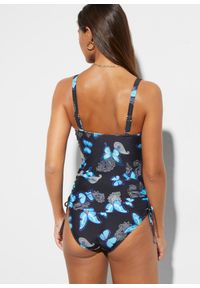 bonprix - Top tankini z wiązanymi troczkami. Kolor: czarny. Materiał: poliamid. Wzór: nadruk #2
