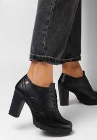 Born2be - Czarne Botki Thaelenope. Wysokość cholewki: przed kostkę. Kolor: czarny. Materiał: skóra. Szerokość cholewki: normalna. Wzór: aplikacja. Obcas: na platformie. Styl: vintage, retro #5