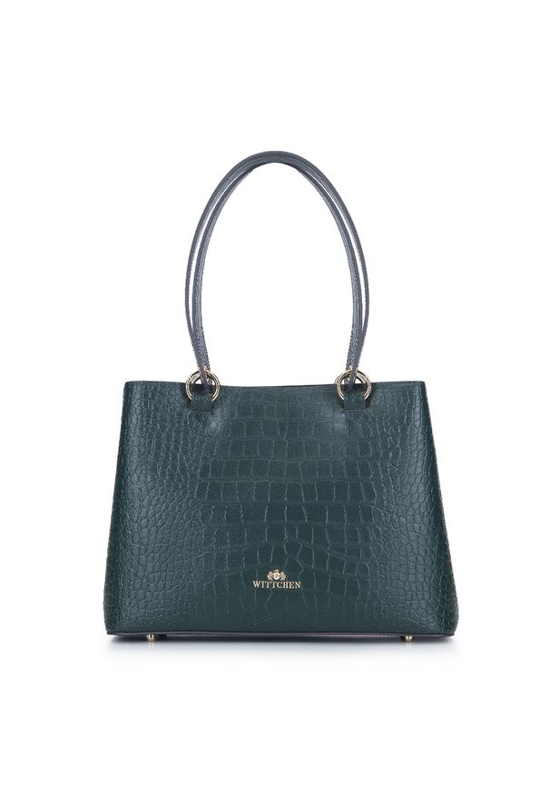 Wittchen - Kuferek ze skóry croco. Kolor: zielony. Wzór: haft. Sezon: lato. Dodatki: z haftem. Materiał: skórzane. Styl: elegancki, casual. Rodzaj torebki: na ramię