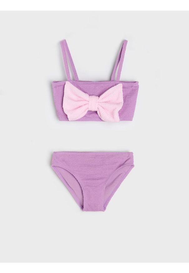 Sinsay - Strój kąpielowy dwuczęściowy z ozdobną kokardą - fioletowy. Kolor: fioletowy
