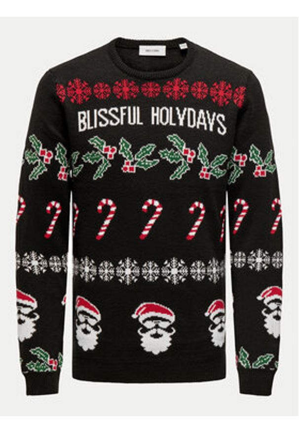 Only & Sons Sweter Xmas 22031171 Czarny Regular Fit. Kolor: czarny. Materiał: syntetyk