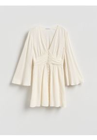 Reserved - Sukienka z wiskozą - kremowy. Kolor: kremowy. Materiał: wiskoza
