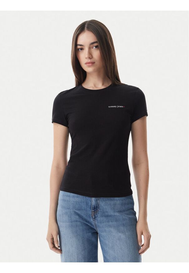 Tommy Jeans T-Shirt Ess Logo DW0DW23479 Czarny Slim Fit. Kolor: czarny. Materiał: bawełna