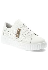 Sneakersy damskie S.Barski, cholewka skóra naturalna perforowana wiązanie klasyczne niski fason zaokrąglony nosek gruba podeszwa casualowy charakter,. Okazja: na co dzień. Kolor: biały. Materiał: skóra. Szerokość cholewki: normalna #3