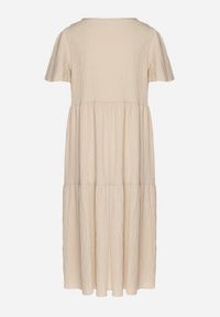 Born2be - Jasnobeżowa Wiskozowa Sukienka Rozkloszowana z Dekoltem V Natilenia. Okazja: na co dzień. Kolor: beżowy. Materiał: wiskoza. Styl: klasyczny, casual, elegancki #5