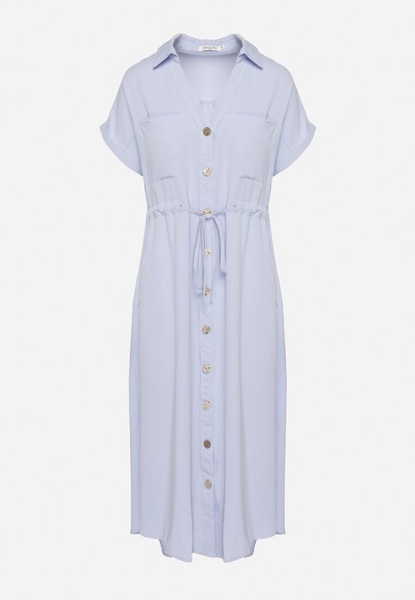 Born2be - Niebieska Koszulowa Sukienka z Krótkim Rękawem Zapinana na Guziki z Materiałowym Paskiem Piantia. Okazja: na co dzień, na imprezę. Kolor: niebieski. Materiał: materiał. Długość rękawa: krótki rękaw. Sezon: wiosna, lato. Typ sukienki: koszulowe. Styl: casual, elegancki