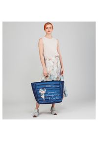 Granatowa Torba Na Plaże Damska Anekke Premium. Kolor: niebieski. Wzór: napisy. Styl: casual. Rodzaj torebki: na ramię #6