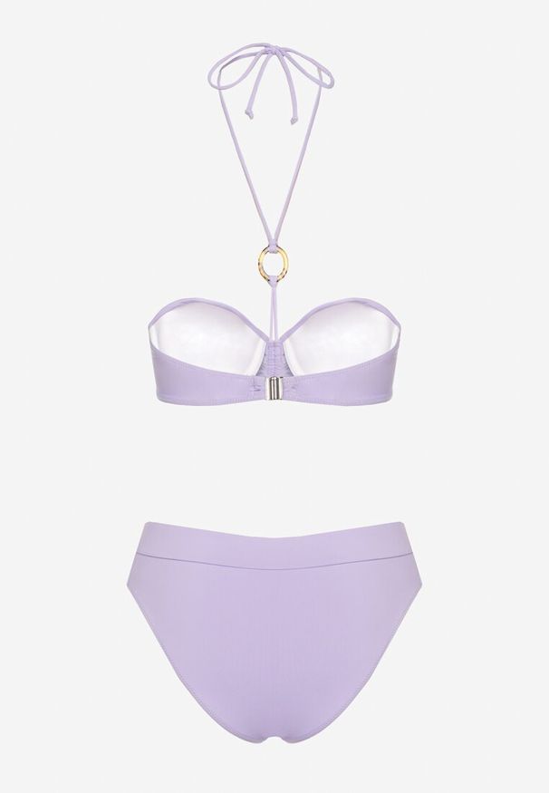 Born2be - Fioletowe Bikini Biustonosz z Regulowanymi Ramiączkami i Sznurkiem Majtki Typu Figi Quibbia. Kolor: fioletowy. Wzór: aplikacja