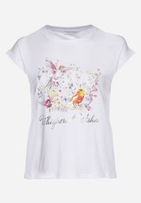 Born2be - Biały T-shirt z Kolorowym Nadrukiem z Bawełny Mepitia. Okazja: na co dzień. Kolor: biały. Materiał: bawełna. Wzór: kolorowy, nadruk. Styl: klasyczny, casual, elegancki #3