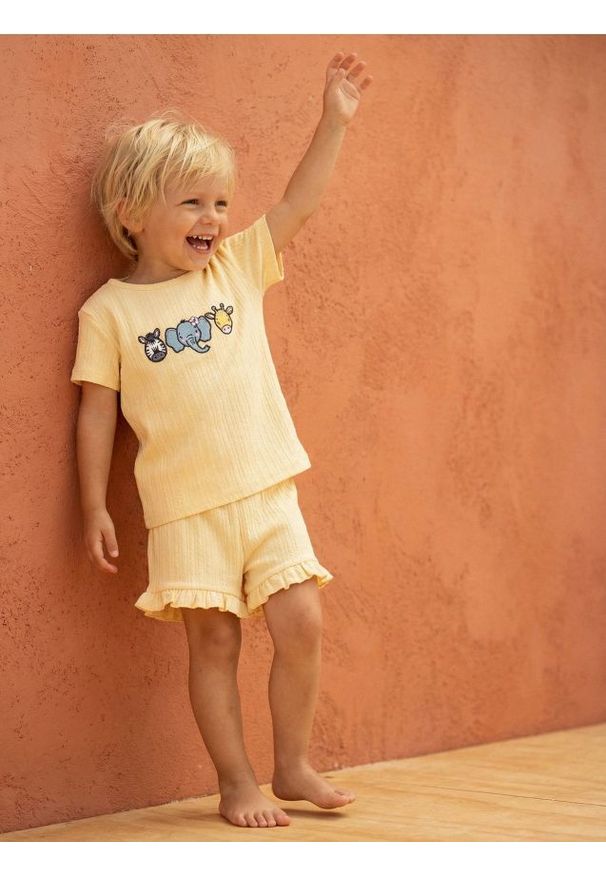 Sinsay - Prążkowany komplet dzianinowy z haftem - żółty. Kolor: żółty. Materiał: prążkowany, dzianina. Wzór: haft