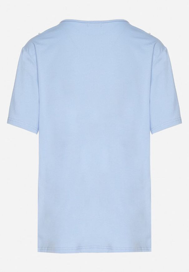 Born2be - Jasnoniebieski T-shirt Oversize z Ozdobną Koronką i Perłami Elanoriel. Okazja: na co dzień. Kolor: niebieski. Materiał: koronka. Wzór: koronka. Styl: klasyczny, casual