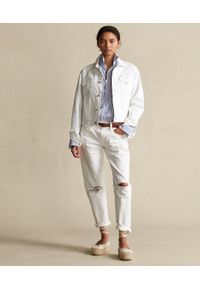 Ralph Lauren - RALPH LAUREN - Biała jeansowa kurtka. Typ kołnierza: polo. Kolor: biały. Materiał: jeans. Długość rękawa: długi rękaw. Długość: długie
