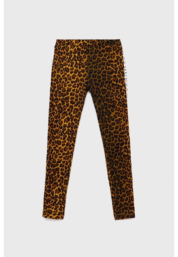 Guess Legginsy dziecięce kolor brązowy wzorzyste. Kolor: brązowy. Materiał: dzianina