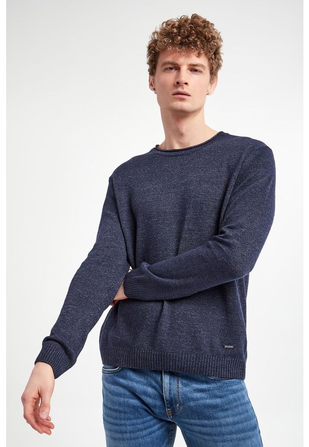 Sweter męski Mendor JOOP!. Materiał: prążkowany, dzianina, materiał, len, bawełna, jeans. Wzór: aplikacja, ze splotem