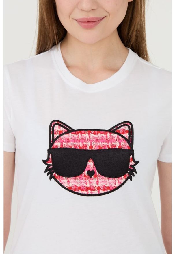 Karl Lagerfeld - KARL LAGERFELD Biały damski t-shirt Boucle Choupette, Rozmiar M. Kolor: biały