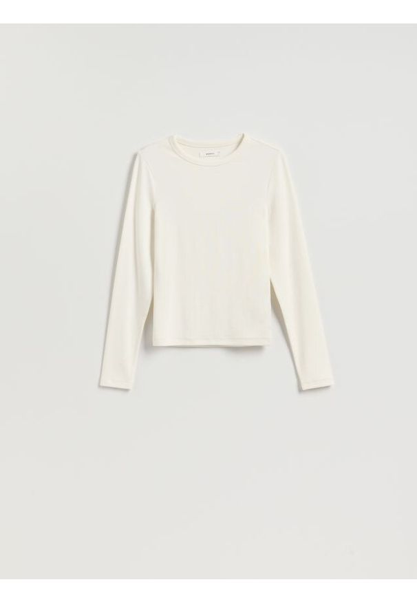 Reserved - Longsleeve z modalem - złamana biel. Materiał: dzianina, bawełna. Długość rękawa: długi rękaw