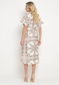 Born2be - Jasnobeżowa Sukienka Wiskozowa o Koszulowym Kroju z Gumką w Talii i Materiałowym Paskiem Brelefia. Typ kołnierza: dekolt w kształcie V. Kolor: beżowy. Materiał: wiskoza, materiał. Długość rękawa: krótki rękaw. Typ sukienki: koszulowe. Styl: elegancki #3