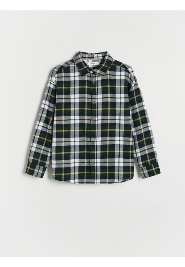 Reserved - Flanelowa koszula regular fit - ciemnozielony. Kolor: zielony. Materiał: tkanina, bawełna