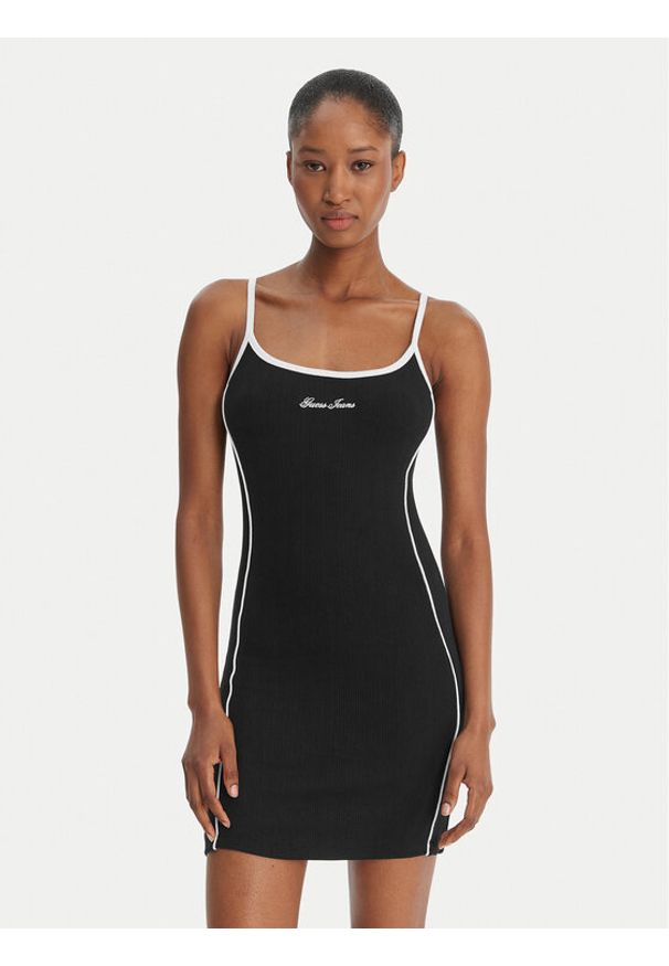 Guess Jeans Sukienka codzienna W6GKY1 KF641 Czarny Slim Fit. Okazja: na co dzień. Kolor: czarny. Materiał: bawełna. Typ sukienki: proste. Styl: casual