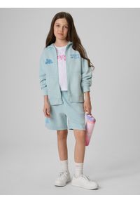 4f - 4F Bluza dresowa loose z kapturem dziewczęca - niebieska 158/164 (12-14 lat). Okazja: na co dzień. Typ kołnierza: kaptur. Kolor: niebieski. Materiał: dresówka. Wzór: nadruk. Sezon: lato. Styl: wakacyjny, casual #2