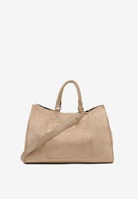 Renee - Beżowa Torebka Typu Shopper z Imitacji Zamszu z Rączkami i Paskiem Crossbody Temige. Kolor: beżowy. Materiał: zamszowe. Styl: klasyczny, biznesowy, casual, elegancki