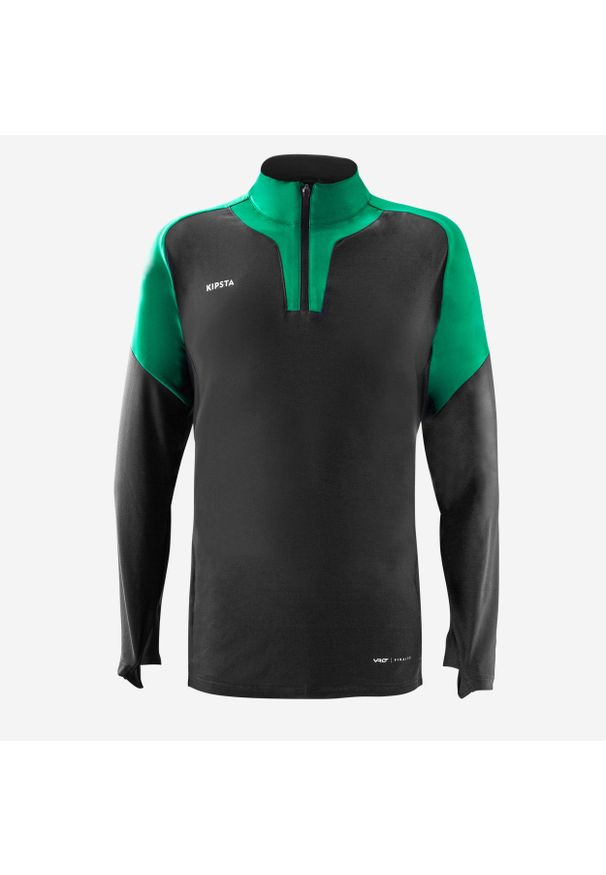 KIPSTA - Bluza do piłki nożnej Kipsta Viralto Club na krótki suwak. Kolor: zielony, wielokolorowy, szary. Materiał: materiał, poliester, elastan. Długość: krótkie. Sport: piłka nożna