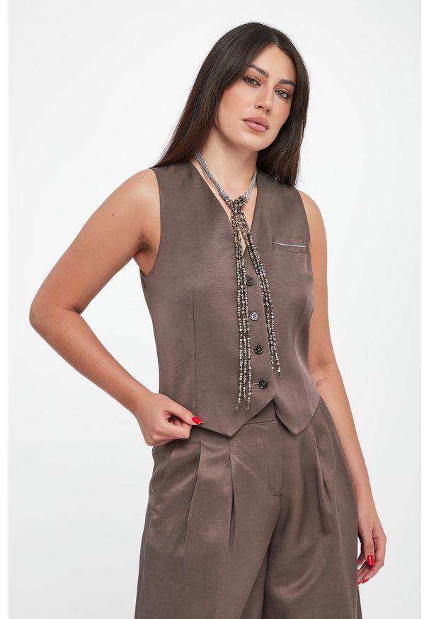 Kamizelka damska lniana PESERICO. Materiał: len