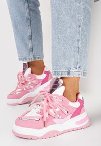 Born2be - Różowe Sneakersy na Grubej Podeszwie z Kolorowymi i Metalicznymi Wstawkami Ecastia. Kolor: różowy. Wzór: kolorowy #4