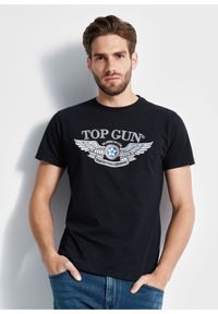 Ochnik - Czarny T-shirt męski TOP GUN. Kolor: czarny. Materiał: bawełna. Długość rękawa: krótki rękaw. Długość: krótkie. Wzór: nadruk #1