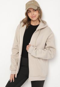 Born2be - Beżowa Rozpinana Bluza z Bawełną i Kapturem Typu Oversize Diosa. Okazja: na co dzień. Kolor: beżowy. Materiał: bawełna. Sezon: jesień, wiosna. Styl: casual, klasyczny
