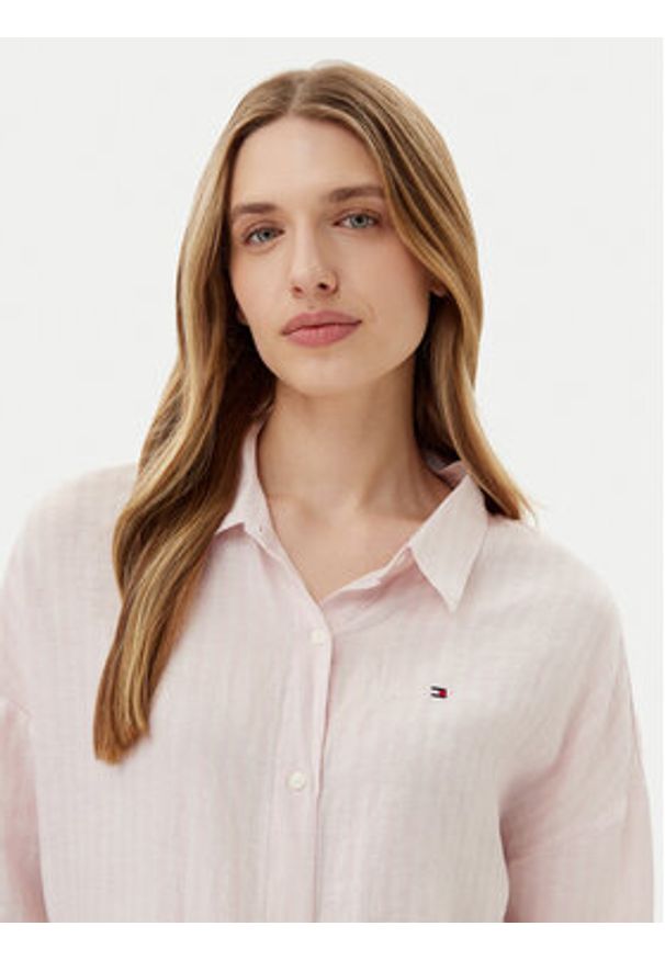 TOMMY HILFIGER - Tommy Hilfiger Koszula WW0WW46169 Różowy Loose Fit. Kolor: różowy. Materiał: len