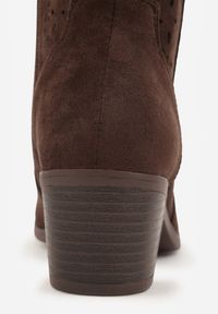 Born2be - Brązowe Ażurowe Botki na Obcasie w Stylu Kowbojek Lissemi. Okazja: na co dzień. Kolor: brązowy. Materiał: skóra, jeans. Wzór: ażurowy. Sezon: wiosna, jesień. Obcas: na obcasie. Styl: casual, elegancki. Wysokość obcasa: średni #4