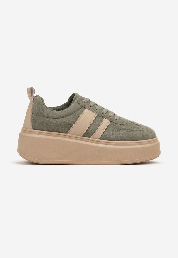 Renee - Zielone Sneakersy Klasyczne Tenisówki na Grubej Podeszwie z Koturnem Adessia. Nosek buta: okrągły. Zapięcie: sznurówki. Kolor: zielony. Materiał: materiał. Obcas: na koturnie. Wysokość obcasa: niski
