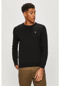 GANT - Gant sweter z domieszką wełny kolor czarny. Okazja: na co dzień. Kolor: czarny. Materiał: wełna. Długość rękawa: długi rękaw. Długość: długie. Styl: casual