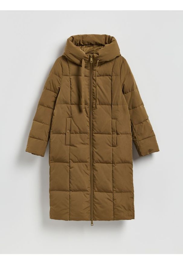 Reserved - Pikowana kurtka z puchem - ciemnozielony. Kolor: zielony. Materiał: puch