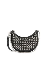 Kazar - Czarna skórzana torebka półksiężyc zdobiona nitami. Kolor: czarny. Wzór: aplikacja. Materiał: skórzane. Styl: casual #1