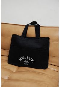 Marsala - Torba typu shopper bag wykonana ze sztruksu w kolorze TOTALLY BLACK - MRSL BASIC CLUB. Kolor: czarny. Wzór: haft. Dodatki: z haftem. Styl: elegancki